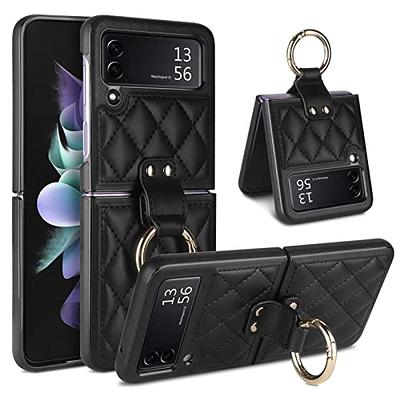 Flip Wallet Case Compatible with Samsung Galaxy Z Flip 5 5G Leather Case  with Hand Strap Holder Stand,Ultra Thin Matte Hard PC Shockproof Protective