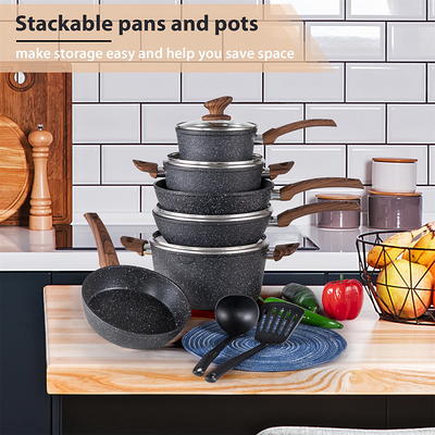 Nonstick Cookware Set 12 Piece Kitchen Ceramic Pots and Pans with Lids  Cooking