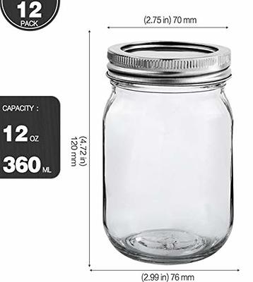 6-Pack - 16oz Glass Mason Jars with lids - Airtight Band + Marker