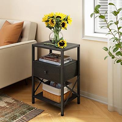 Tajsoon 3 Tier Tall Side Table 24 Small End Table with Storage Shelf,  Small Table for Small Spaces, Sofa Couch Side Table for Living Room,  Bedroom