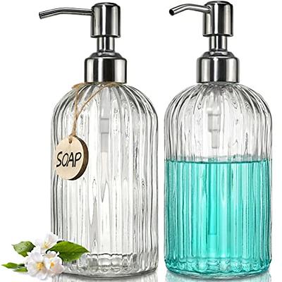 Sunrise Premium 2-Pack 16 oz Amber Glass Hand Dish Soap Dispenser with Plastic Pump, Empty Refillable Soap Pump Dispenser for Bathroom and Kitchen