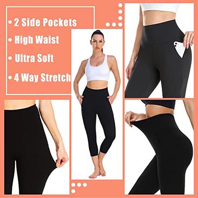 HLTPRO 3 Pack Capri Leggings for Women with Pockets - Black High Waisted Tummy  Control Capris Yoga Pants for Workout