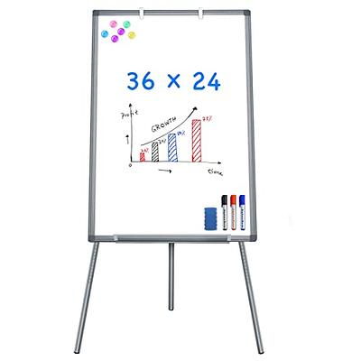DexBoard Magnetic Mobile Whiteboard/Height Adjustable Dry Erase Board Easel  on Rolling Stand w/Flipchart Easel Pad, 36 x 24, Black