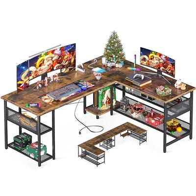 SEDETA L Shaped Computer Desk, Reversible Computer Desk, L Shaped Desk with  Power Outlets & LED Strip, Monitor Shelf, Keyboard Tray, Pegboard and  Storage Shelves for Home Office, Rustic Brown - Yahoo