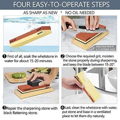 Knife Sharpening Stone, BOKUGE Professional Whetstone Knife Sharpener, 4  Side Grit 400/1000 3000/8000, Complete Knife Sharpening Kit with Non-Slip  Bamboo Base, Honing Guide, Polishing Combination - Yahoo Shopping