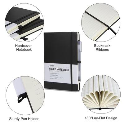  feela 3 Pack Notebooks Journals Bulk with 3 Black Pens, A5  Hardcover Notebook Classic Ruled Lined Journal Set with Pen Holder for Work  Business Journaling Note Taking, 120 GSM, 5.1”x8.3”