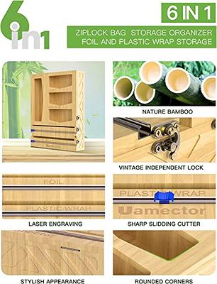6 in 1 Bamboo Ziploc Bag Storage Organizer and Wrap Dispenser.