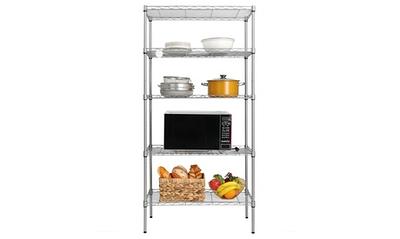 FUNKOL 5 Tier Silver(Chrome) Kitchen Shelf Metal Storage Shelf Height Adjustable