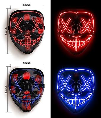 Mask Halloween LED Light Up Mask for Adults Kids: 2 Pack Dark (Blue&Red)