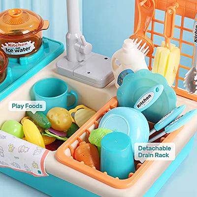 CUTE STONE Pretend Play Kitchen Accessories Toy, Kids Kitchen Playset with  Stainless Steel Play Pots and Pans, Cutting Play Food. Storage Box, Cooking