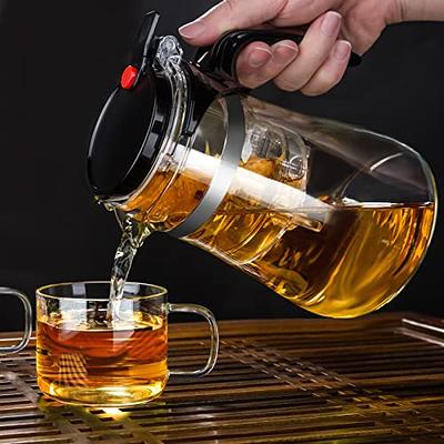 Glass Teapot for Stovetop Safe with Infuser - Borosilicate Glass Tea Kettle with Strainer - 34 oz - for Iced Blooming Loose Tea Pot Maker