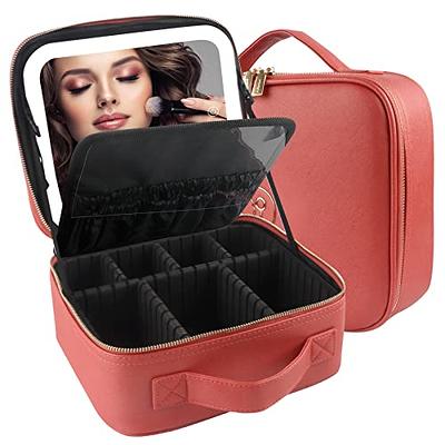 TDKY DESIGNS Makeup Travel Train Case with LED Lighted Mirror, 3 Color  Adjust Settings, Travel Makeup Bag With Adjustable Dividers, Professional