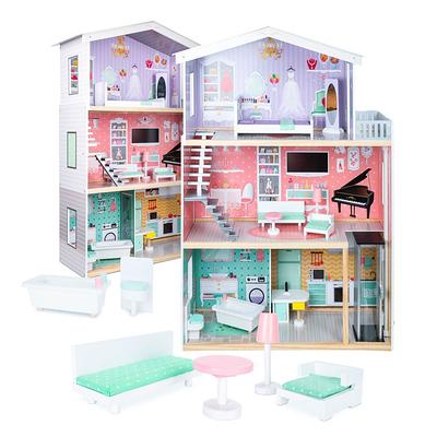 NATURAL WOODEN DOLLHOUSE With Handmade Furniture & Textile, Educational Toy,  Birthday Gift, Miniature Dollhouse, Montessori Toys, Doll House 