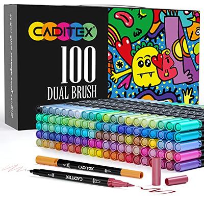 Eglyenlky Colored Markers for Adult Coloring Books Dual Tip Brush Pens with  100 Watercolor Fine Tip Markers (0.4mm) and Brush pens (1-2mm) for Kids