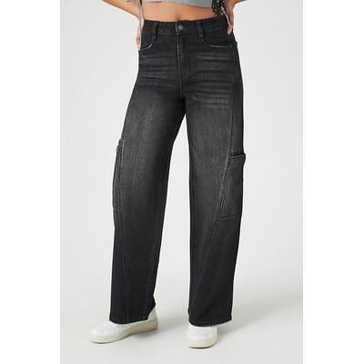 Women's Mid-Rise Cargo Baggy Wide Leg Utility Jeans - Wild Fable