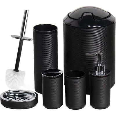 Dracelo 8-Piece Bathroom Accessory Set with Trash Can,Dispenser,Soap Dish,Toilet Brush with Holder,Toothbrush Holder,Cup in Grey