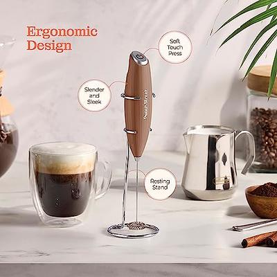 Electric Milk Frother Handheld for Drink Mixer Battery Operated, Latte,  Coffee, Foam and Cappuccino Maker - Includes Stainless Steel Stand Red