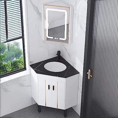 White and Black Wall Mount Corner Bathroom Vanity Cabinet Sink
