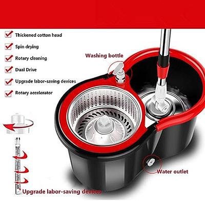 Tsmine Spin Mop Bucket System Stainless Steel Deluxe 360 Spinning Mop Bucket Floor Cleaning System with 6 Microfiber Replacement