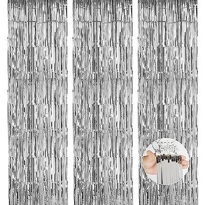 Voircoloria 3 Pack 3.3x8.2 Feet Silver Foil Fringe Backdrop Curtains,  Tinsel Streamers Birthday Party Decorations, Fringe Backdrop for  Graduation