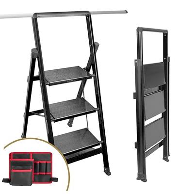 2 Step Ladder, Lightweight Folding Step Stools for Adults with Anti-Slip  Pedal, Portable Sturdy Steel Ladder with Handrails, Perfect for Kitchen &  Household, 330 lbs Capacity, White 