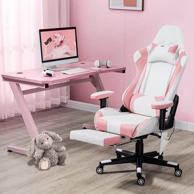 Gamefitz Faux Leather Swivel Gaming Chair in Pink and White