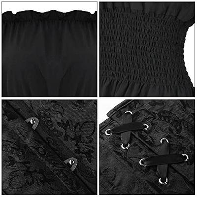  Womens Renaissance Victorian Peasant Ruffle Smocked Waist Boho  Pirate Shirt Blouse with Belt Set : Clothing, Shoes & Jewelry