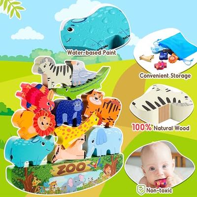 IPOURUP Animals Montessori Toddler Toys 2 3 4 5 6 Year Old Boys Girls  Wooden Animal Blocks Stacking Toy Kids Birthday for Boy Girl Age 2-6  Educational