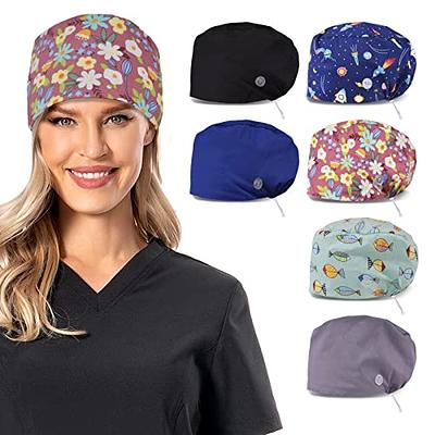 6 Pieces Scrub Caps Women with Buttons and Sweatband,Working caps