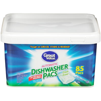 Great Value Pacs Dishwasher Detergent Pods, Clean and Fresh Scent, 45.5  Ounce, 96 Count