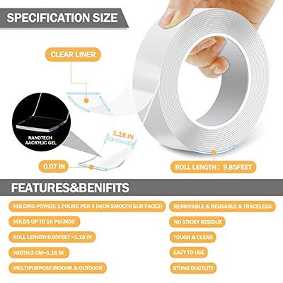 Multipurpose Double Sided Mounting Tape - Washable Traceless Clear Adhesive  Tape - Household & Industrial Gel Tape (9.85 FT) : : Office  Products