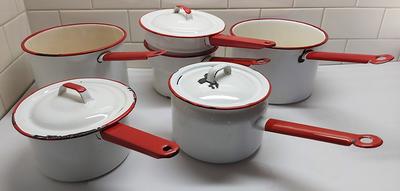 Martha Stewart Lockton Premium 10-Piece Enameled Heavy Gauge Aluminum Ceramic Nonstick Cookware Set in Red