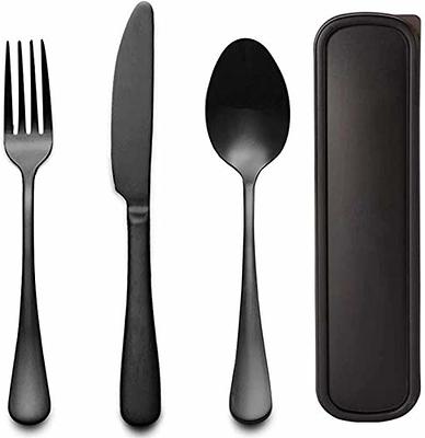 Black Travel Utensils Silverware Set 8piece Portable Stainless Steel  Flatware Se