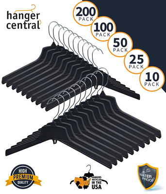 Hanger Central Heavy-Duty Black Plastic Closet Shirt Hangers, 15 Inch, 100  Pack