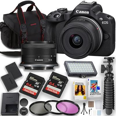 Canon EOS R100 Mirrorless Camera With Video Creator Kit + Canon RF-S  18-45mm f/4.5-6.3 IS STM Lens + 2pc 64GB Memory Cards + Softwear Editor +  Tripod