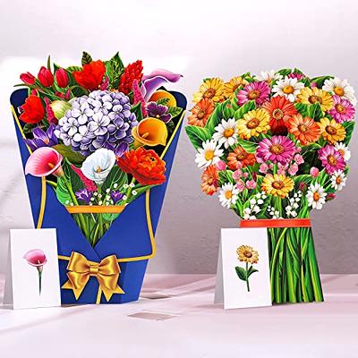 FreshCut Paper Pop Up Cards, 3 Pack - Everyday Appreciation, Three (3), 12 inch Life Sized Forever Flower Bouquet 3D Popup Paper Flower Greeting