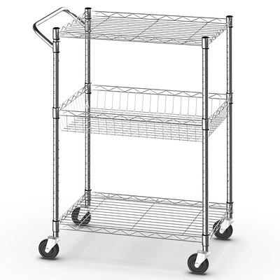 YSSOA 3-Tier Rolling Storage Utility Cart, Heavy Duty Craft Cart with Wheels  and Handle, White 