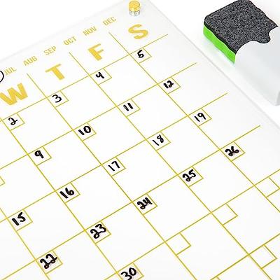 Large Magnetic Acrylic Calendar for Fridge, Vertical Gold Font Transparent  Acrylic Planning Board with Magnetic Cup Holder, Pens & Eraser