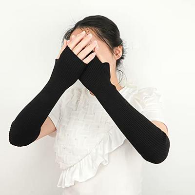 Cashmere Blend Arm Warmer Fingerless Gloves Knited Long Sleeve Mitten Gloves  Wrist Warmer With Thumb Hole For Women 