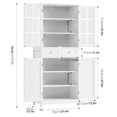 HORSTORS Tall Bathroom Storage Cabinet, Wooden Storage Cabinet with Doors  and Shelves, Freestanding Pantry Cabinet, Modern Linen Floor Cabinet for