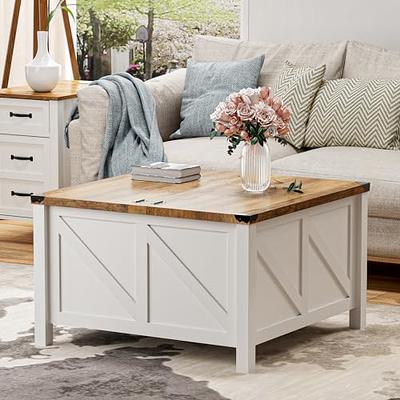 WAMPAT 24 White End Table with Charging Station, Farmhouse Side Table