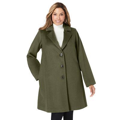 Plus Size Women's Wool Swing Coat by Jessica London in Dark Olive