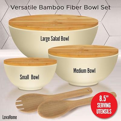 Elsjoy 6 Pack 10 Inch Wooden Woven Salad Bowl, Unbreakable Wood