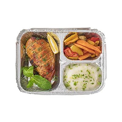 Restaurantware Foil Lux 23 Ounce Aluminum Food Containers, 100 Rectangle Aluminum Pans - Lids Sold Separately, 3 Compartments, Silver Aluminum Foil