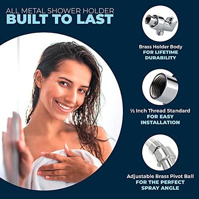 PHASAT Handheld Shower Head Holder Adjustable 304 Stainless Steel Handheld  Shower Head Bracket Holder Wall Mount,Shower Wand Holder Brushed