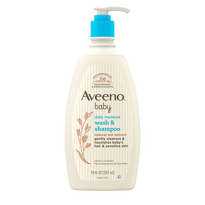 Aveeno Baby Daily Moisture Body Wash & Shampoo, Liquid Soap, Oat Extract,  18 fl. oz
