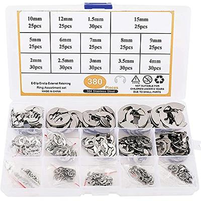 Toolly 380Pcs 304 Stainless Steel E Clip Washer Assorted Kit, Circlip  External Retaining Ring for Shaft Fastener, 14 Sizes Silver - Yahoo Shopping