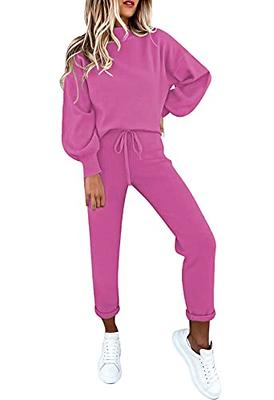 Fixmatti Women 2 Piece Sweatsuit Long Lantern Sleeve Sweatshirt Matching  Sweatpants Jogger Set Rose Red M - Yahoo Shopping