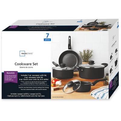 Mainstays 7 Piece Nonstick Cookware Set, Black