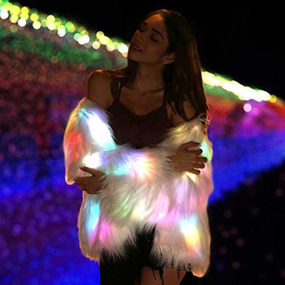  SZTOPFOCUS Led Fur Coats For Women - Men Neon Light Up Jacket  White Glow Faux Fur Costume For Halloween Christmas Edc Rave Party Burning  Man Outfit Clothing : Clothing, Shoes 